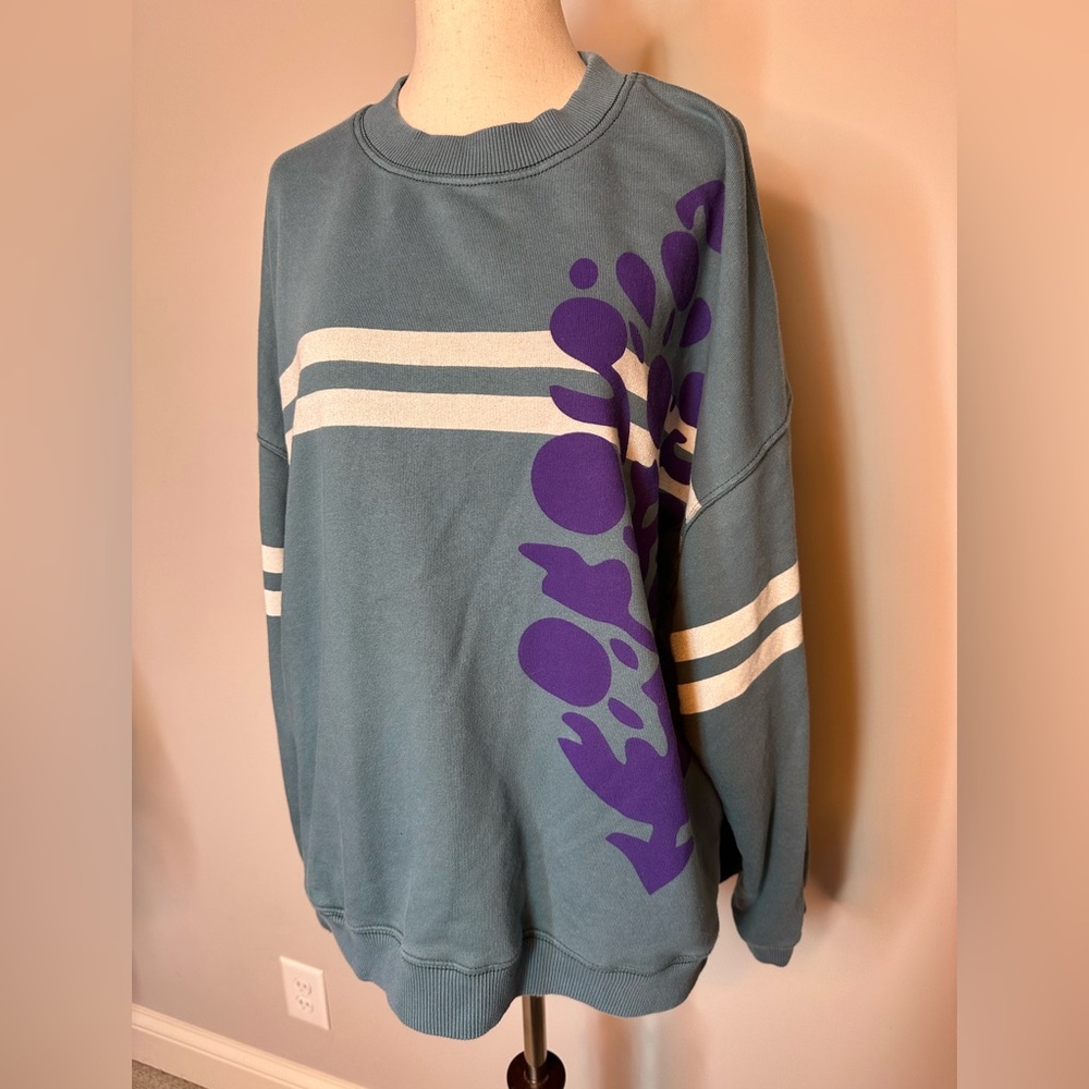 NWT sz S Free People FP Movement All Star Buti Logo Pullover Midnight Jade Combo - Picture 2 of 10